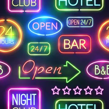 Neon Sign Seamless Pattern Stock Illustration
