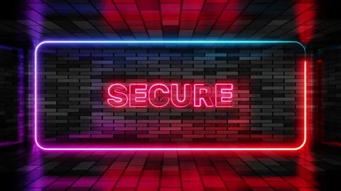 Neon sign secure in speech bubble frame on brick wall background 3d render. Stock Footage 265065778