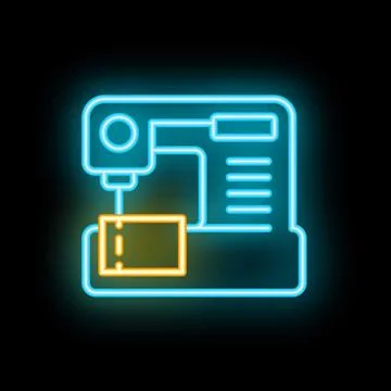 Neon sign of sewing machine stitching fabric for fashion design Stock Illustration