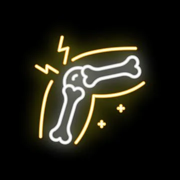 Neon sign showing broken bones and joint pain Stock Illustration