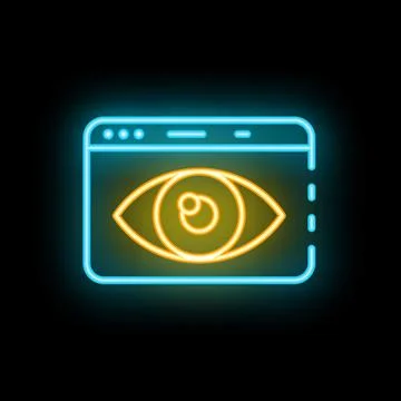 Neon sign showing browser with eye symbol for tracking and monitoring user .. Stock Illustration