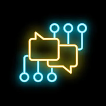 Neon sign showing chat bubbles connected with lines and circles Stock Illustration