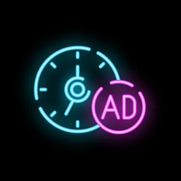 Neon sign showing clock counting down time until advertisement Stock Illustration