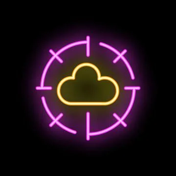 Neon sign showing cloud computing being targeted in crosshairs Illustrazione stock
