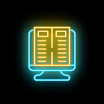 Neon sign showing computer displaying digital book for online reading Stock Illustration