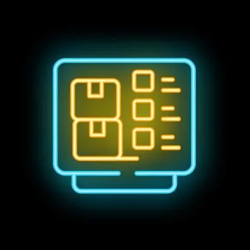 Neon sign showing computer displaying inventory management system with card.. イラスト素材