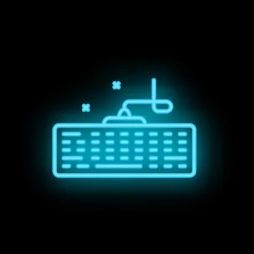 Neon sign showing a computer keyboard and mouse for gaming or working Illustrazione stock