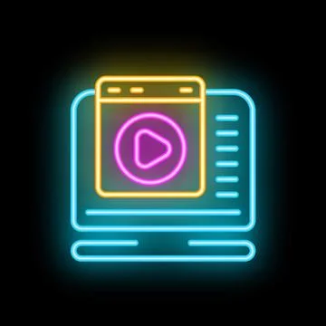 Neon sign showing computer playing video content on internet Stock Illustration