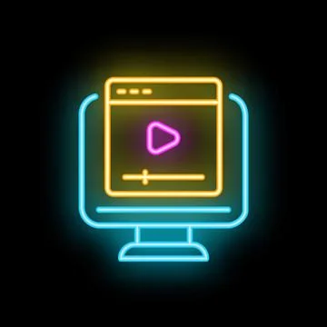 Neon sign showing computer playing video content Stock Illustration