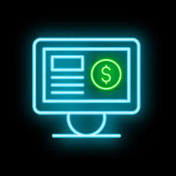 Neon sign showing computer screen displaying financial information Stock Illustration