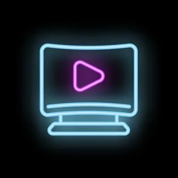 Neon sign showing a computer screen playing video content Stock Illustration