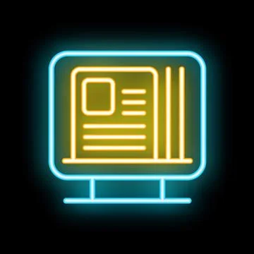 Neon sign showing a computer screen displaying a blog post Stock Illustration