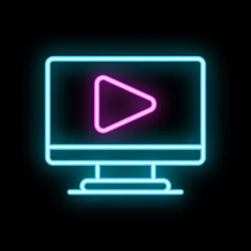 Neon sign showing computer screen displaying video play button Stock Illustration