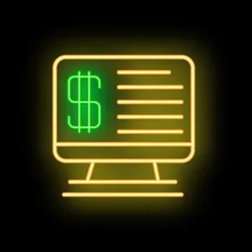 Neon sign showing computer screen displaying dollar sign for online business Stock Illustration