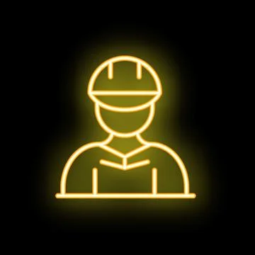 Neon sign showing construction worker with hard hat Stock Illustration