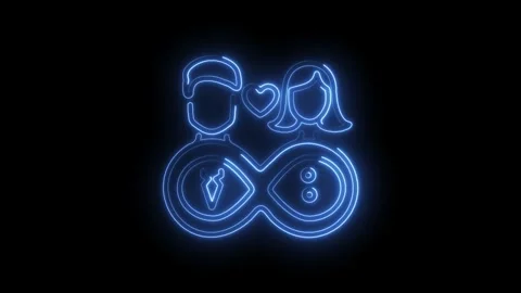 Neon sign showing a couple with infinity symbol for long lasting love Stock Footage 345991826