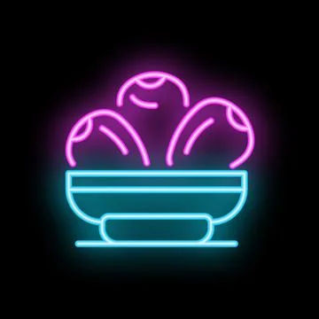 Neon sign showing dates fruit bowl on black background 스톡 일러스트