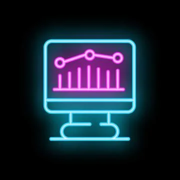Neon sign showing a desktop computer displaying a growing line chart Stock Illustration