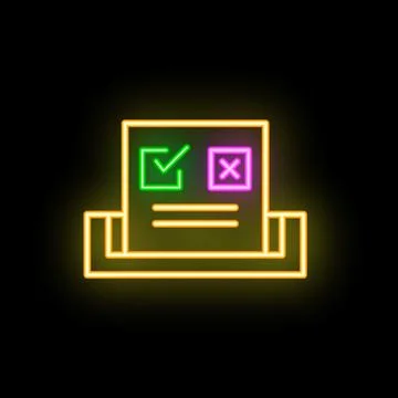 Neon sign showing document with checkmark and cross mark on black background イラスト素材
