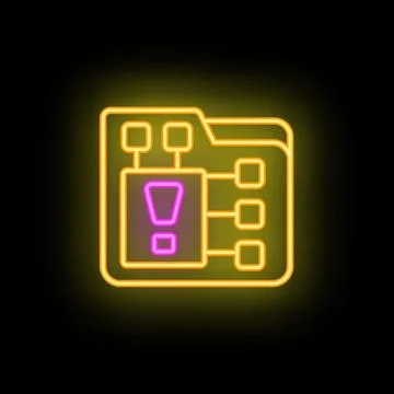 Neon sign showing folder containing document with exclamation mark Stock Illustration