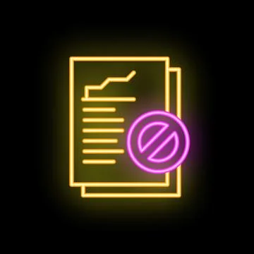 Neon sign showing forbidden document with stop sign on it Stock Illustration