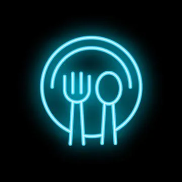 Neon sign showing fork spoon and plate restaurant food dining concept Stock Illustration