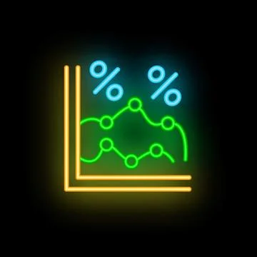 Neon sign showing graph representing market fluctuations with percentage sy.. Stock Illustration