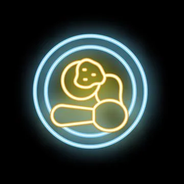Neon sign showing mashed potatoes with spoon on plate Stock Illustration