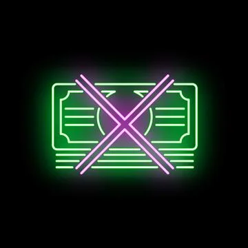 Neon sign showing money stack crossed out 스톡 일러스트