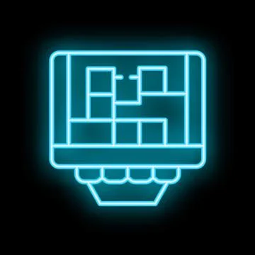 Neon sign showing a plan of open space office interior design Stock Illustration