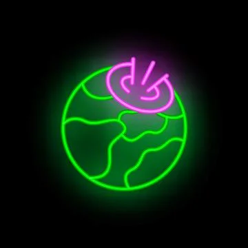 Neon sign showing power button turning on planet earth Stock Illustration
