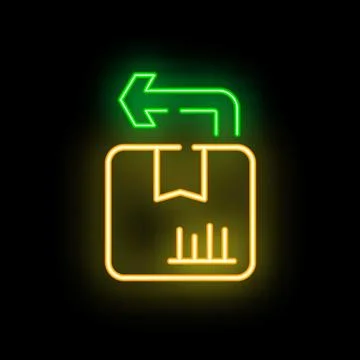 Neon sign showing returned parcel with arrow pointing left Stock Illustration