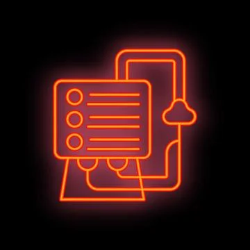 Neon sign showing server connecting to cloud storage using smartphone Stock Illustration