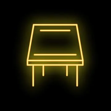 Neon sign showing a simple table glowing yellow on black background Stock Illustration