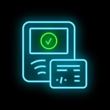 Neon sign showing smartphone validating digital signature on document Stockillustratie