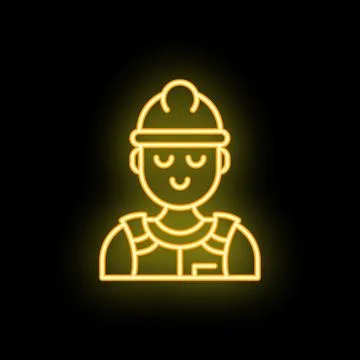 Neon sign showing smiling construction worker wearing hard hat Stock Illustration