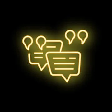 Neon sign showing speech bubbles with quotation marks on dark background 스톡 일러스트