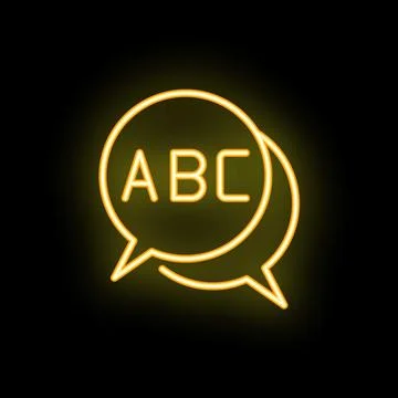 Neon sign showing speech bubbles with abc text on black background Stock Illustration