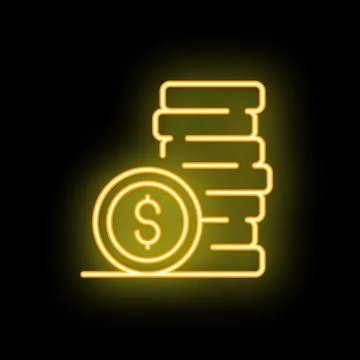 Neon sign showing stack of coins and dollar coin representing wealth Stock Illustration