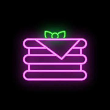 Neon sign showing stack of pancakes with mint on black background Stock Illustration