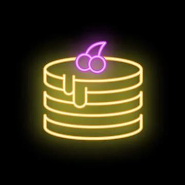 Neon sign showing a stack of pancakes with syrup and cherries on top イラスト素材