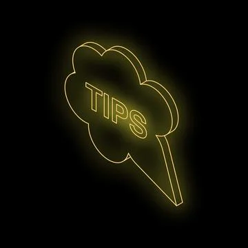 Neon sign showing tips in a thought bubble on black background Stock Illustration