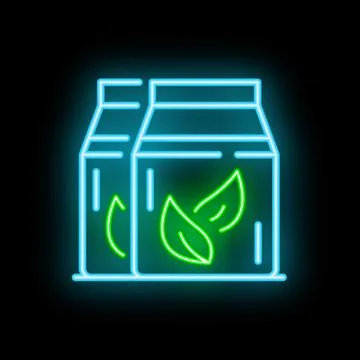 Neon sign showing two boxes of green tea on black background Illustrazione stock