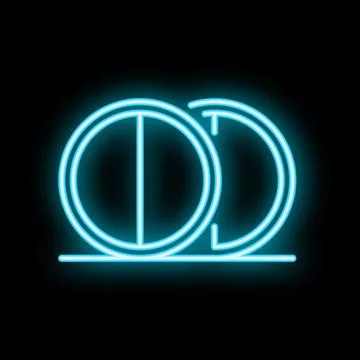 Neon sign showing two intersecting circles forming a venn diagram on black .. Stock Illustration