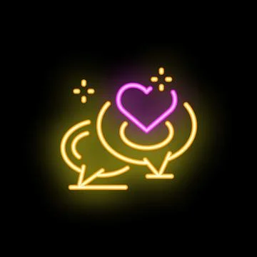 Neon sign showing two speech bubbles joining with a heart representing online Stock Illustration
