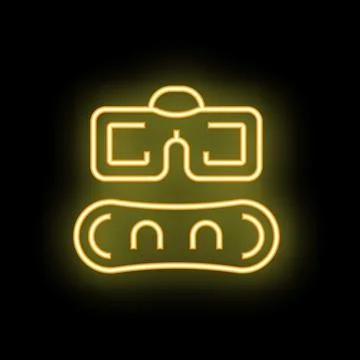 Neon sign showing virtual reality headset with controllers glowing on black.. Stock Illustration
