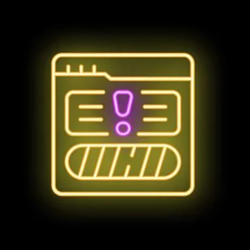Neon sign showing website with error message and progress bar Illustrazione stock