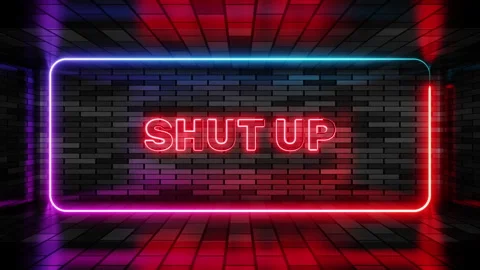 Neon sign shut up in speech bubble frame on brick wall background 3d render. Stock Footage 265067308