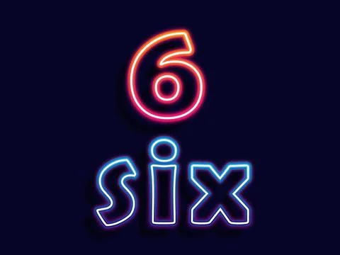 Neon sign six light vector. Number six glowing icon design. Vector Stock Illustration