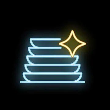 Neon sign of sparkling clean stack of plates 스톡 일러스트